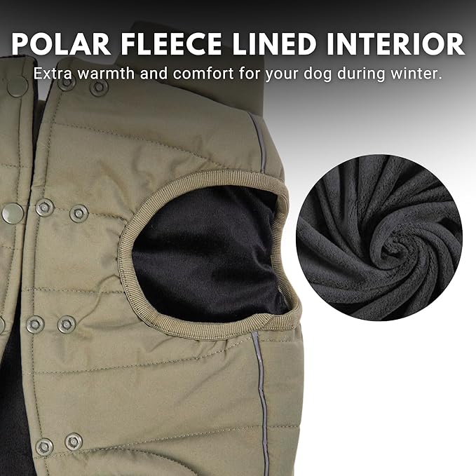 Spark Paws Dog Winter Jacket, Water-Resistant Coat, Warm Reflective Windproof Fleece-Interior, for Medium and Large Dogs - Olive - 4XL