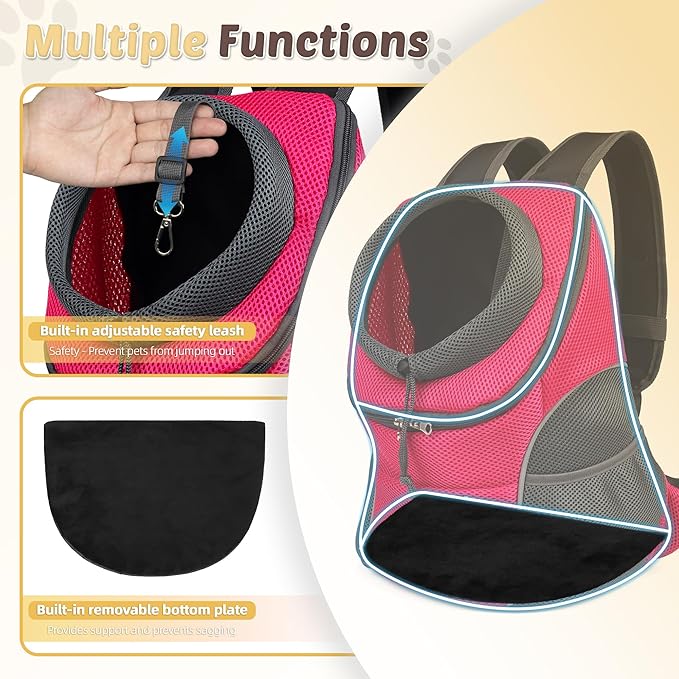 WOYYHO Pet Dog Carrier Backpack Small Dog Front Backpack Ventilated Dog Carrier Back Pack with Storage Pockets, Adjustable Straps & Safety Belt for Travel Hiking Outdoor (Size M: 5-9 lbs, Rose)