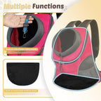 WOYYHO Pet Dog Carrier Backpack Small Dog Front Backpack Ventilated Dog Carrier Back Pack with Storage Pockets, Adjustable Straps & Safety Belt for Travel Hiking Outdoor (Size M: 5-9 lbs, Rose)