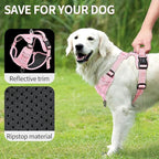 HEELE Dog Harness, No Pull Adjustable Padded Reflective Harness for Small Medium Large Dogs with Handle for Walking Training, Pink, XL