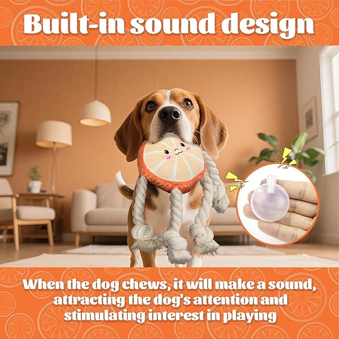 Squeaky Dog Toys Rope Dog Toys to Keep Them Busy - Tug of War Dog Toy for Boredom Plush Interactive for Small Medium Dogs-Orange