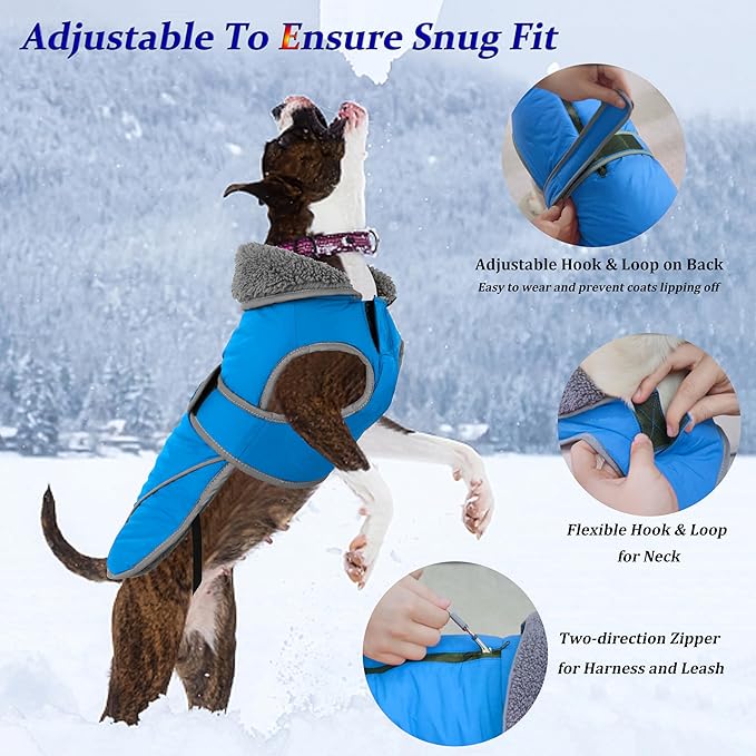 Dogcheer Dog Coat, Christmas Dog Jacket Waterproof Puppy Winter Coat for Cold Weather, Reflective Pet Snow Jacket Warm Turtleneck Fleece Sweater for Small Medium Large Dogs - Sky Blue, 2XL