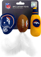 Best Plush CAT Toy - NFL Denver Broncos Complete Set of 3 Piece Cat Toys Filled with Fresh Catnip. Includes: 1 Helmet Cat Toy, 1 Football Cat Toy with Feathers & 1 Beer Bottle. Beautiful Team Logos