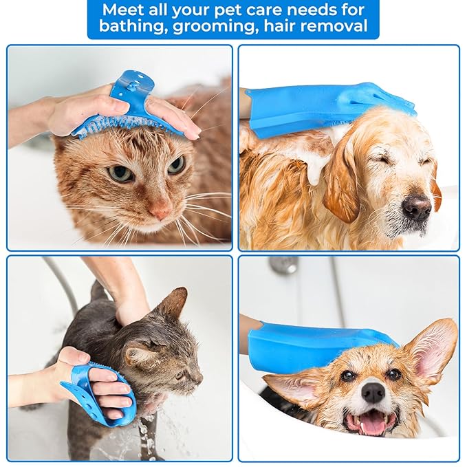 2PCS dog washing gloves and dog bath brush, 2-in-1 pet shower set | Suitable for dogs, cats, bath massage, and pet grooming