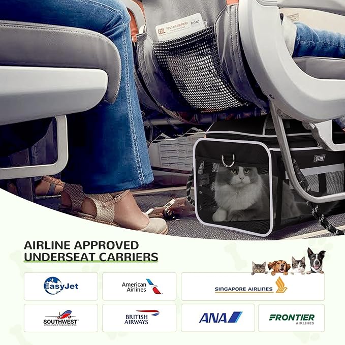 Lekereise Top Expandable Pet Carrier TSA Airline Approved Soft Sided Underseat Up to 15lbs Travel Carriers for Small Cats and Dogs with Convertable Dog Leash and Anti-Scratch Mesh
