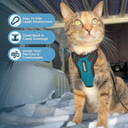 Voyager Escape-Proof Step-in Lock Cat Harness & 5ft Neoprene-Handle Leash Set All-Weather Mesh with Reflective Stitching for Small to Large Cats by Best Pet Supplies, Turquoise/Black Trim, XXS