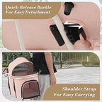 Athena collection Dog Stroller for Small Dogs,One-Hand-Fold Pet Stroller with Detachable Carrier,Lightweight Cat Stroller up to 22lbs(Soft Pink)
