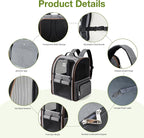 Lekebobor Extra Large Cat Backpack Carrier Expandable Pet Carrier Backpack for Small/Medium Dogs and Medium/Large Cats, Grey