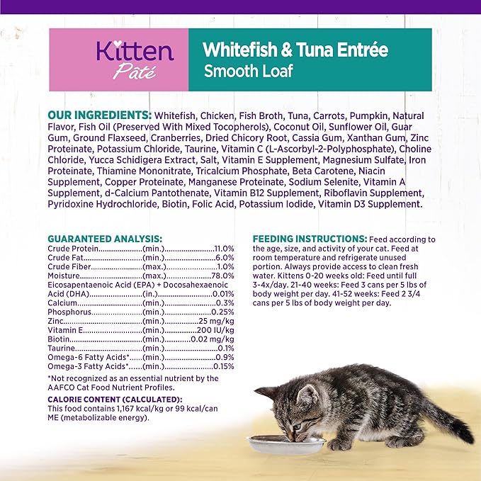 Wellness Complete Health Pate Kitten Wet Cat Food, Natural, Protein-Rich, Grain-Free, 3 Ounce, 24 Pack, (Whitefish & Tuna)