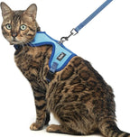 PUPTECK Cat Harness and Leash Set Escape Proof, Reflective Adjustable Soft Mesh Kitten Vest Harness for Walking Travel, Blue, S