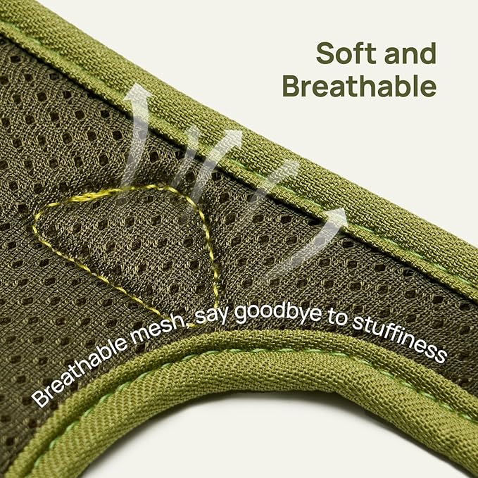 Cat Harness and Leash Set, Step-in Escape Proof Adjustable Vest Harness for Small Medium Large Cats, Lightweight Soft Breathable Reflective Kitten Harness for Walking Travel, Camping(Green, XS)