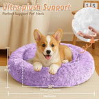 JOLLYVOGUE Small Dog & Cat Beds for Indoor Cats, Donut Cuddler Warming Soft Dog Beds with Anti-Slip Bottom, Round Calming Fluffy Plush Faux Fur Cushion Bed for Medium Dogs (31", Purple)