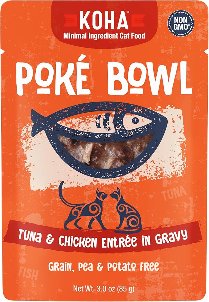 KOHA Poké Bowl Tuna & Chicken Entree in Gravy for Cats, 12-Pack of 3oz Pouches