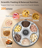 Casfuy Automatic Cat Feeder Cordless - Automatic Cat Food Dispenser with Stainless Steel Tray for Wet Food Rechargeable Auto Feeder for Cats Small Dogs with Programmable Timer Low Battery Indicator