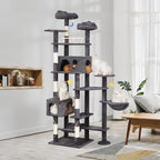 85in Giant Cat Tree for Heavy Duty Big Cats, Large Cat Trees with Scratching Post, Cat Tree Tower with Cat Condos, Hammock & Plush Perch for Maine Coon, Smoky Gray