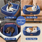 Medium Rectangle Cat Dog Bed for Puppy Pets Indoor Outdoor Machine Washable Sleeping Sofa Non-Slip Bottom Breathable Soft Puppy Bed Durable Orthopedic Calming Pet Cuddler (Medium, Blue)