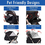 HPZ-PR America HPZ Pet Rover Premium Heavy Duty DogCat Stroller Travel Carriage CompartmentZipperless EntryPump-Free Rubber Tires Small, Medium, Large Pets (Black 2nd-Gen.), X-Large (Pack of 1)