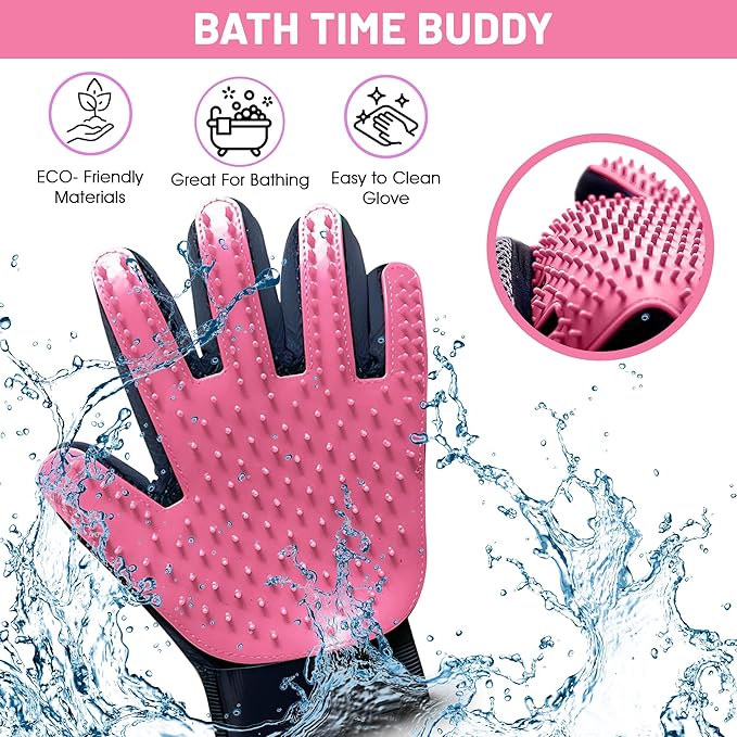 Upgrade Pet Grooming Gloves, Grooming Gloves for Dogs, Cats, Rabbits & Horses with Long and Short Hair, Efficient Pets Hair Remover Mittens - 1 Pair (Pink)