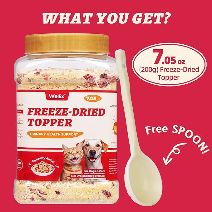 Wellix Dog & Cat Food Topper - Cranberry Treats Freeze Dried Egg Yolk & Chicken Flavor Low Calorie - Support Kidney Bladder & Urinary Health - Healthy Cat Treats for Indoor Cats