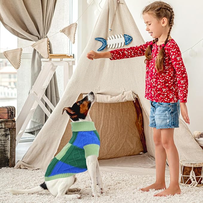 Turtleneck Pet Sweaters for Dogs Boys or Girls,Color Inlay and Moving Needle Pattern Dog Sweater,Pet Clothes,Dog Sweaters,Suitable for Various Breeds Dogs or Sizes (Green Group,S)