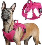 rabbitgoo Tactical Dog Harness for Large Dogs, No Pull Military Service Vest with Handle & Molle, Easy Control for Training Walking, Adjustable Reflective Straps, Rose Red, L