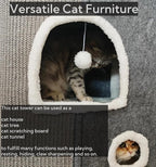 3-Level Cat House for Indoor Cats, Large Adult Cat Cave Bed Cats Cube House with Scratch Pad Cat Towers, Cute Kitten Condo Hideaway Hut with Soft Pillow Mat for Multi Pets Under 50 lbs