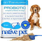 Native Pet Probiotics for Dogs - Dog Probiotics Powder for Digestive Health, Gut Support, & Immune Boost – Vet-Formulated Powder for Maximum Potency with Digestive Enzymes & Prebiotics - 60 Scoops