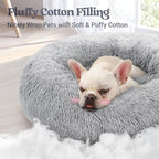 rabbitgoo Calming Dog Bed for Small Medium Dog, 27 inches Pet Bed Machine Washable, Non-Slip Round Fluffy Plush Faux Fur Dog Bed, Soft Donut Cuddler Cushion for Small Dog, Light Grey
