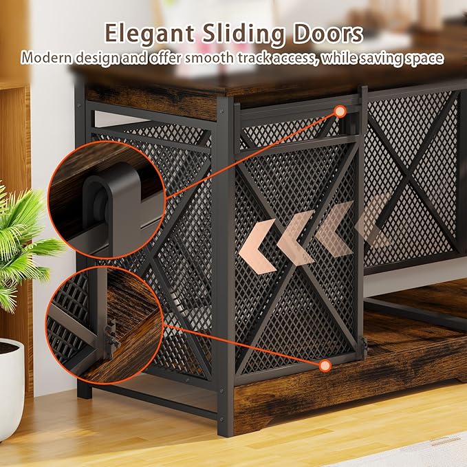 COZPAW 78 Inch Double Dog Crate Furniture, Extra Large Dog Kennel Indoor for 2 Dogs, Heavy-Duty Dog Cage with Divider, Wooden Dog House Decorative Table & Chew-Resistant Steel (Caramel Brown)