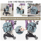 T3 3-in-1 Small Pet Stroller for Dog & Cats, 4 Wheels with Detachable Carrier with Pad, Canopy and Cup Holder (Green)