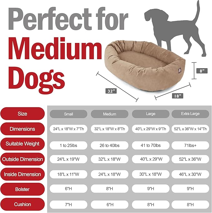 Majestic Pet 32 Inch Suede Shredded Memory Foam Mix Calming Medium Dog Bed Washable 32 x 23 x 7 (Inch) - Cozy Soft Round Donut Dog Bed with Spine for Head Support - Pet Bed Stone