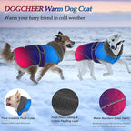 Dogcheer Dog Coat, Christmas Dog Jacket Waterproof Pet Winter Coat for Cold Weather, Reflective Adjustable Puppy Snow Jacket Fleece Sweater for Small Medium Large Dogs - Gradient Blue-red, L