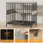 Dog Crate Furniture for Extra Large Dogs, 47 Inch Indoor Kennel, Wooden Pet Cage Decorative Corner End Table with Caster Wheels & Double Removable Tray, Greige