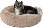 PetAmi Calming Dog Bed for Small Medium Dog Cat, Round Donut Dog Bed Washable, Fluffy Faux Fur Plush Cuddler Pet Kitten Cushion Bed, Anti-Slip, Fits up to 25 lbs, 23 inch, Taupe