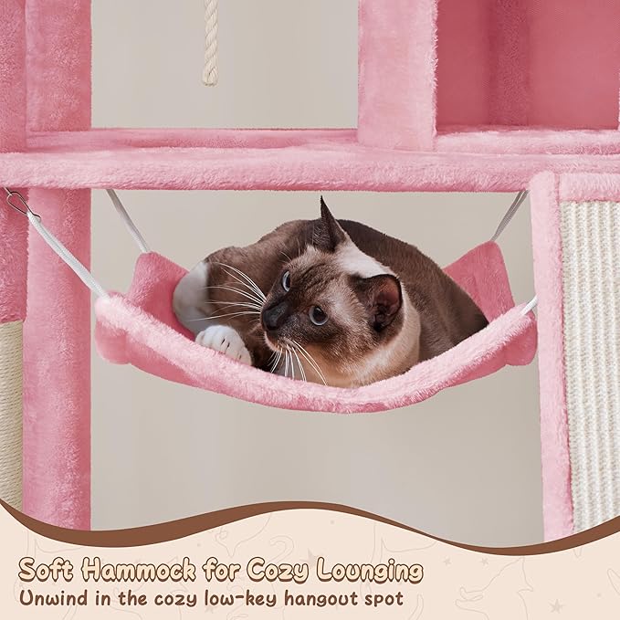 Yaheetech 63.5″ H Cat Tree, Multi Level Cat Tree Condo with Basket Hammock Scratching Post, Cat Furniture for Indoor Cats