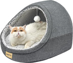Jiupety Cute Cat Beds for Indoor Cats, Cat Cave Bed and Kitten Bed, Burrowing Cat Bed & Puppy Bed with Anti-Slip Bottom, Washable Removable Cushion, L(19"x17"x16"), Dark Gray.