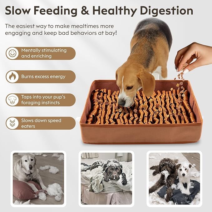 Snuffle Mat for Dogs, Dog Puzzle Mat, Interactive Dog Toys for Enrichment,Sniff Mats with Non-Slip Backing,Suitable for Breeds and Sizes of Dogs (Brown, 17" X 15")