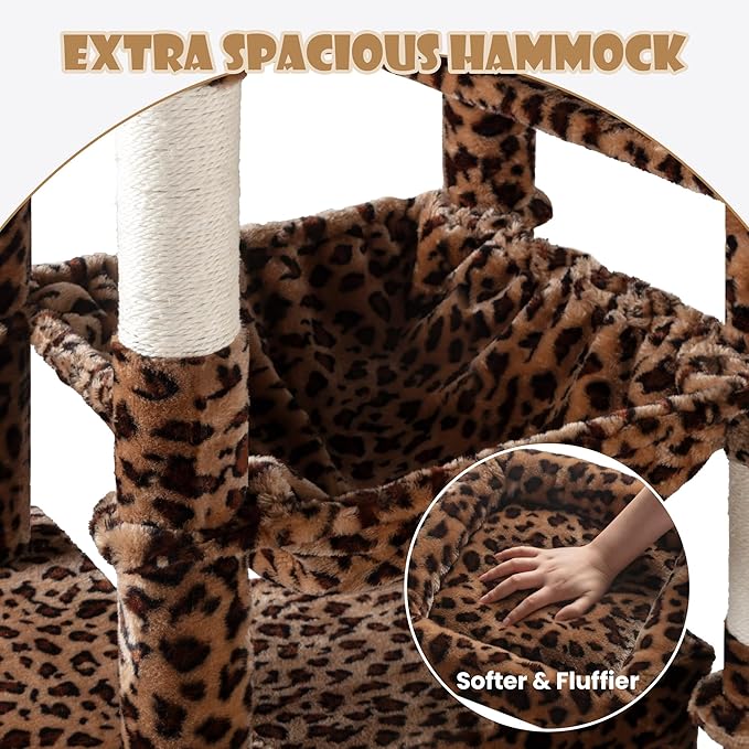 SHA CERLIN 81in Multi-Level Tall Cat Tree Tower for Indoor Kitties/Larger Cat Condo Furniture with Hammock/Cozy Pussycat Perches/Sisal Scratching Posts/Pet House/Wide Base/Leopard Print