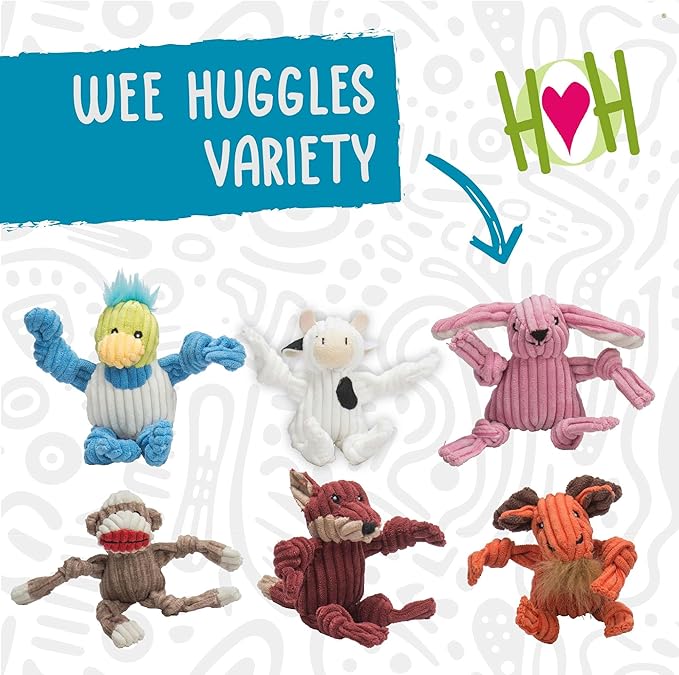 HuggleHounds Knottie Plush Dog Toy - Dog Stuffed Animal Toy, Squeaky Puppy Toys, For Small & Medium Dogs, Durable Plush to Keep Them Busy - Wee Knotties Variety Pack (6 Count)