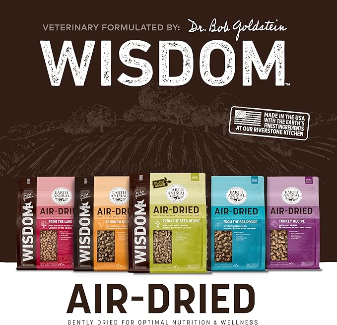 Earth Animal Wisdom Air Dried Dog Food | Premium Natural Dog Food | Variety Pack of Chicken, Turkey, from The Sea | All Breeds & Ages | Made in The USA | 2 Pound Bags (3 Pack)