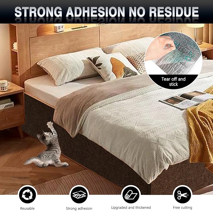 2Pack Total 78.7"x15.8" Cat Scratch Mat for Cat Couch Furniture and Wall Protector | Trimmable Self-Adhesive Carpet Climb Cat Scratcher for Covering Cat Tower and Replacement Pads (Brown)