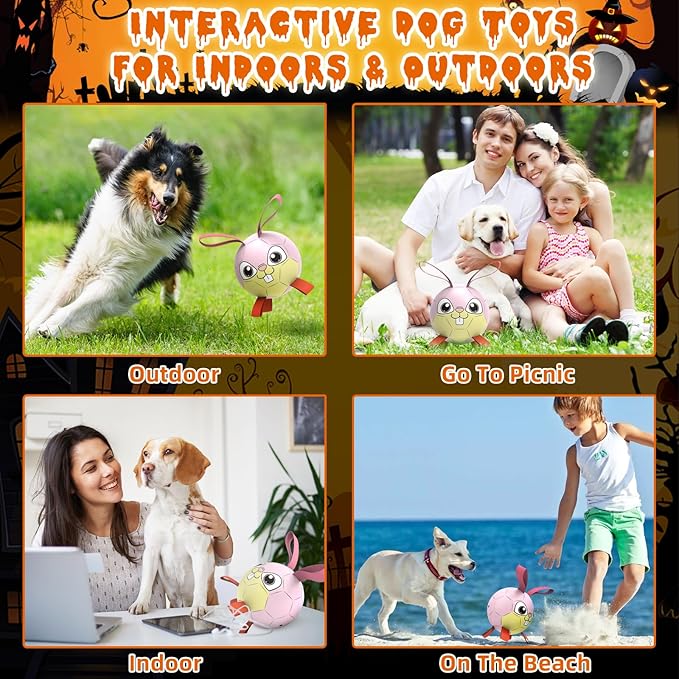 QDAN Rabbit Dog Toys Soccer Ball with Straps, Easter Day Dog Toys for Medium Small Dogs (6 Inch)