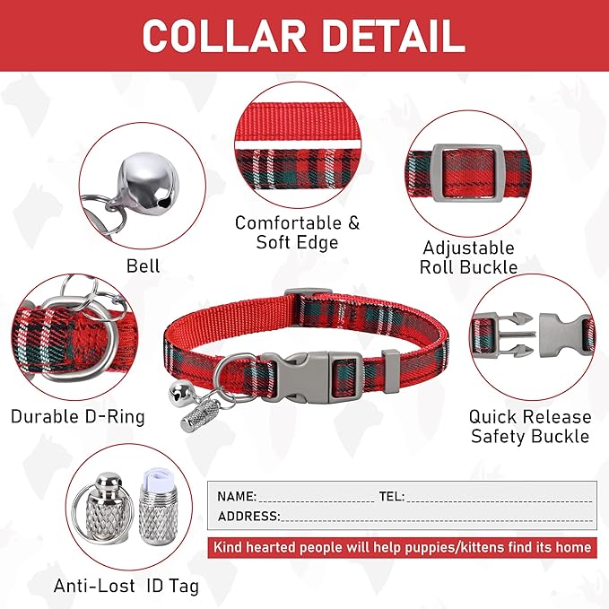 GAMUDA Small Dog Harness Collar and Leash Set, Step in No Chock No Pull Soft Mesh Adjustable Dog Vest Harnesses Plaid Reflective for Dogs Puppy Cats Kitten Rabbit (Warm Red, XXS)