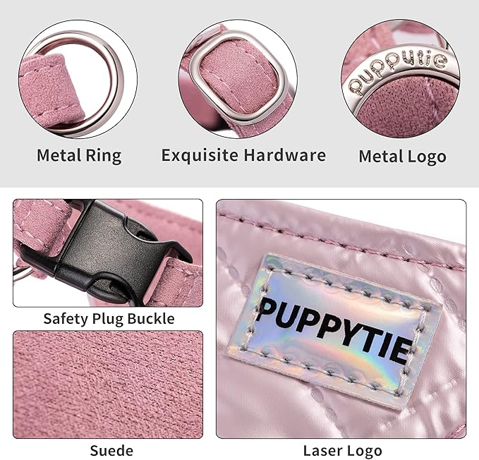 Puppytie No Pull Small Dog Harness with Multifunction Dog Leash,Lightweight Soft Adjustable No Choke Escape Proof Pet Harness Vest Pet Harness Vest,Glossy Pink,S