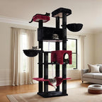 80.7''(205cm) Cat Tree for Indoor Cats, Large Cat Tower for Multi Adult Cats, Cat Tree House with Big Hammock, 2 Top Perches/Cat Condos/Baskets, 8 Scratching Posts, Black(Gothic) GCT034BR