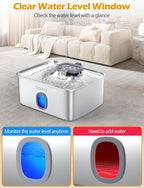 SIBAYS 4Gal/15L Large Dog Water Fountain, Stainless Steel Pet Fountain with Water Window & LED Light, Ultra Quiet Automatic Dog Water Bowl Dispenser for Large Dogs & Multi-pet, Easy to Clean(FS76)