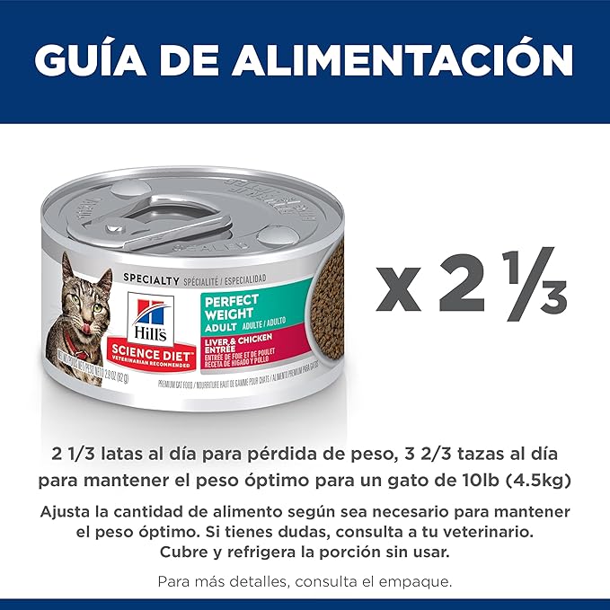 Hill's Science Diet Perfect Weight, Adult 1-6, Weight Management Support, Wet Cat Food, Liver & Chicken Minced, 2.9 oz Can, Case of 24