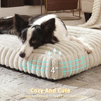 Dog Beds Large Sized Dog, Flat Pet Beds with Removable Washable Cover, Pet Mat Cute Pet Crate Bed Thick Shredded Chopped Crate Foam & Anti Slip Bottom for Indoor, 35"x23"x4" Cream