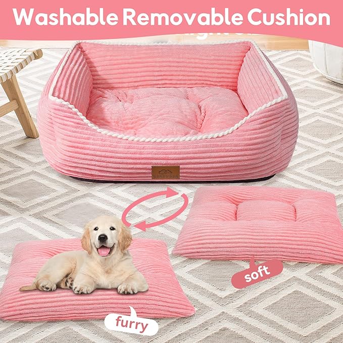 Rectangle Dog Bed for Large Medium Pets Indoor Outdoor with Removable Mat,Machine Washable Sleeping Sofa Non-Slip Bottom Breathable Soft Puppy Bed Durable Orthopedic Calming Pet Cuddler(Large, Pink)