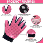 Upgrade Pet Grooming Gloves, Grooming Gloves for Dogs, Cats, Rabbits & Horses with Long and Short Hair, Efficient Pets Hair Remover Mittens - 1 Pair (Pink)